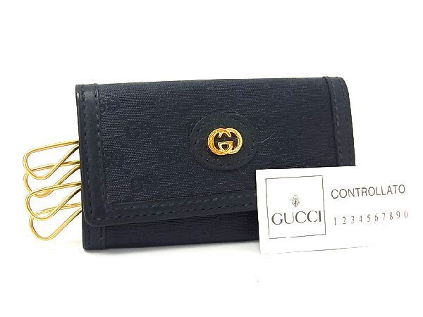 限定SALE，セール 1円 極 GUCCI グッチ 033.03.0900 オールドグッチ ヴィンテージ マイクロGG PVC&times;レザー 4連 キーケース ネイビー系 AC2720アO(服飾小物)｜売買されたオークション情報、yahooの商品情報をアーカイ 服飾小物