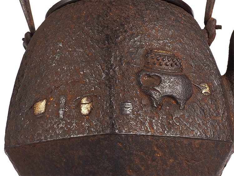 鉄瓶 時代 煎茶道具 龍文堂 | 極上品 名人 刷毛目地紋 時代物 銅製蓋 「