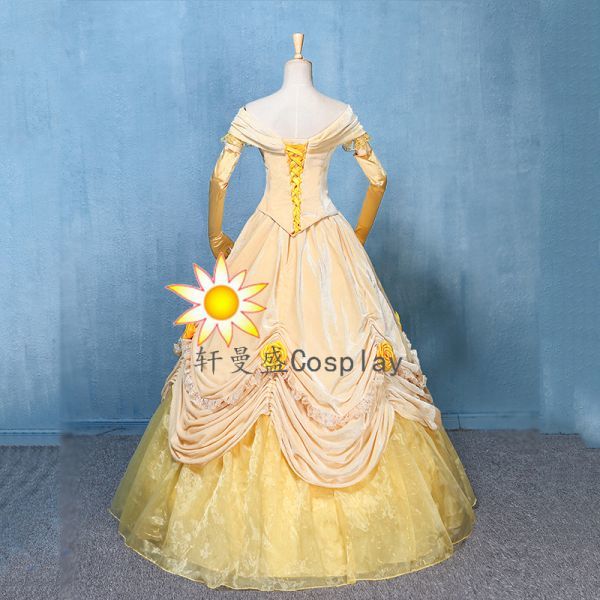 【美品】 完売品 美女と野獣 ベル ドレス 海外限定 120 プリンセス　発表会 xd042ディズニー 美女と野獣 ベル Belle プリンセス ワンピース ドレス