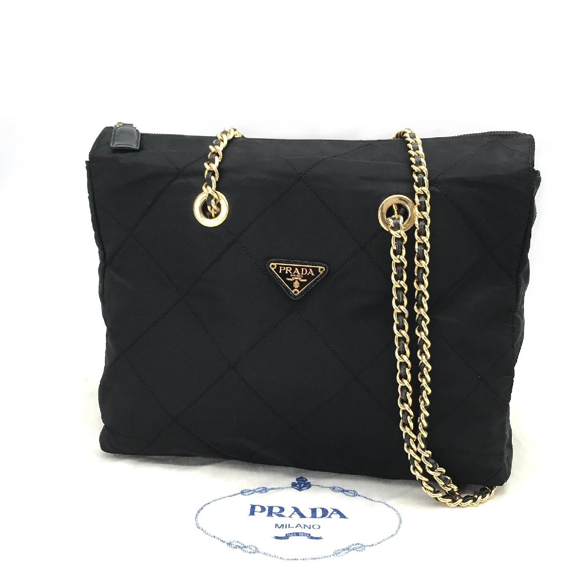 プラダ PRADA 良品 1円 ナイロン 三角ロゴ ショルダー プレート ロゴ 