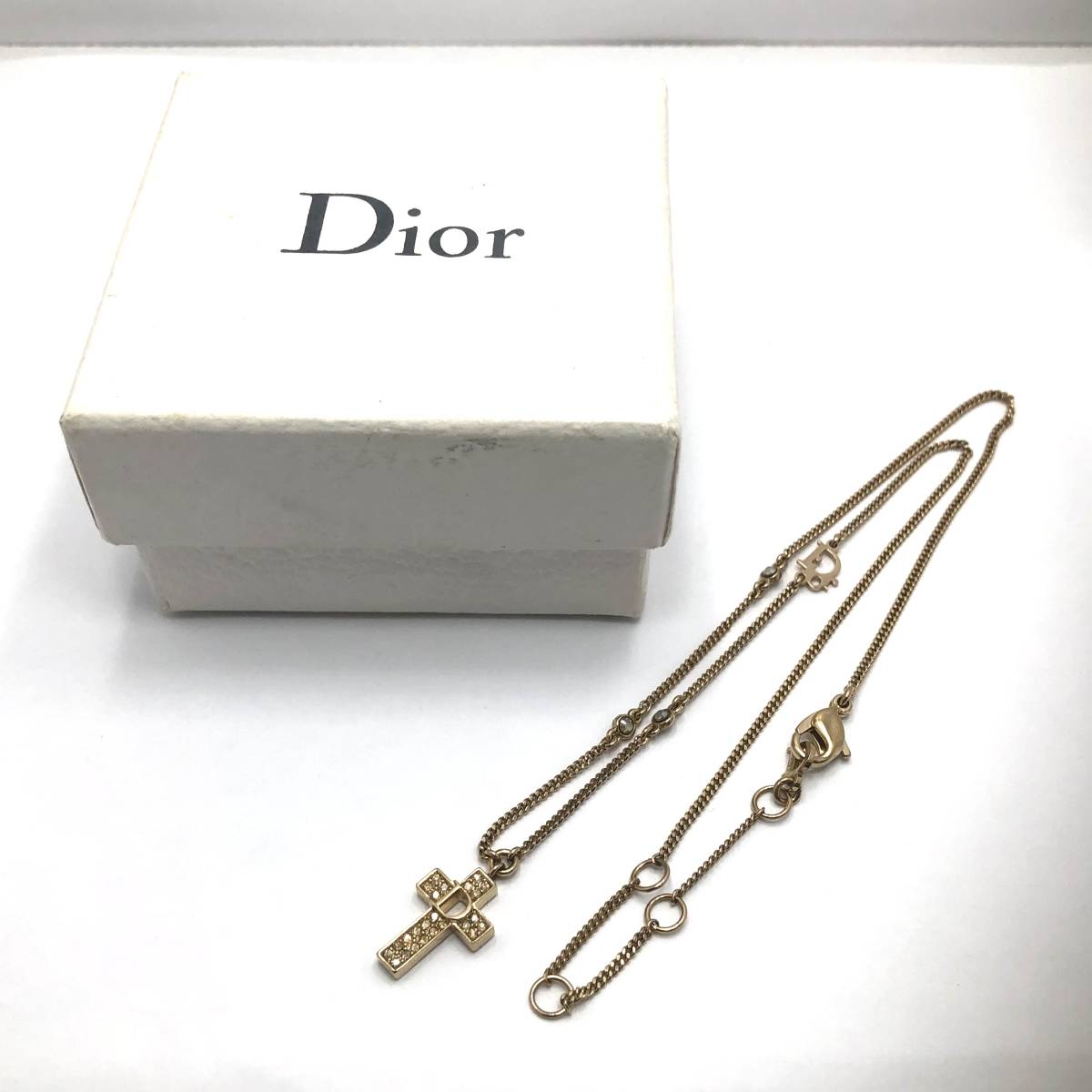 ディオール Christian Dior クロス ネックレス ラインストーン 