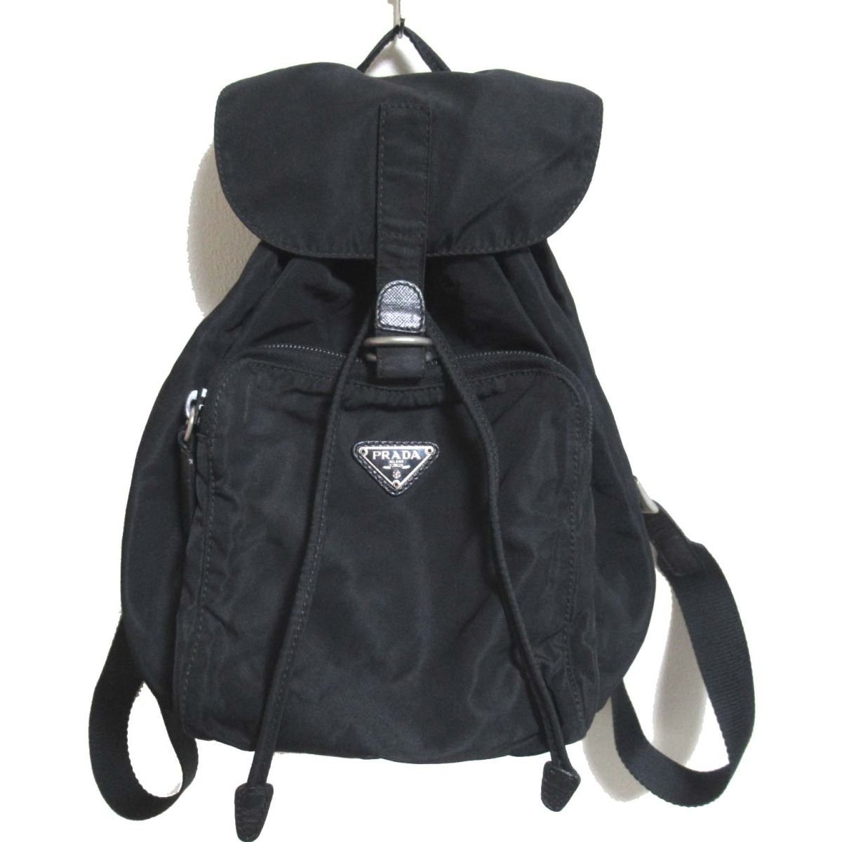 美品 PRADA プラダ 三角ロゴ ナイロン ミニリュック バッグ 黒 