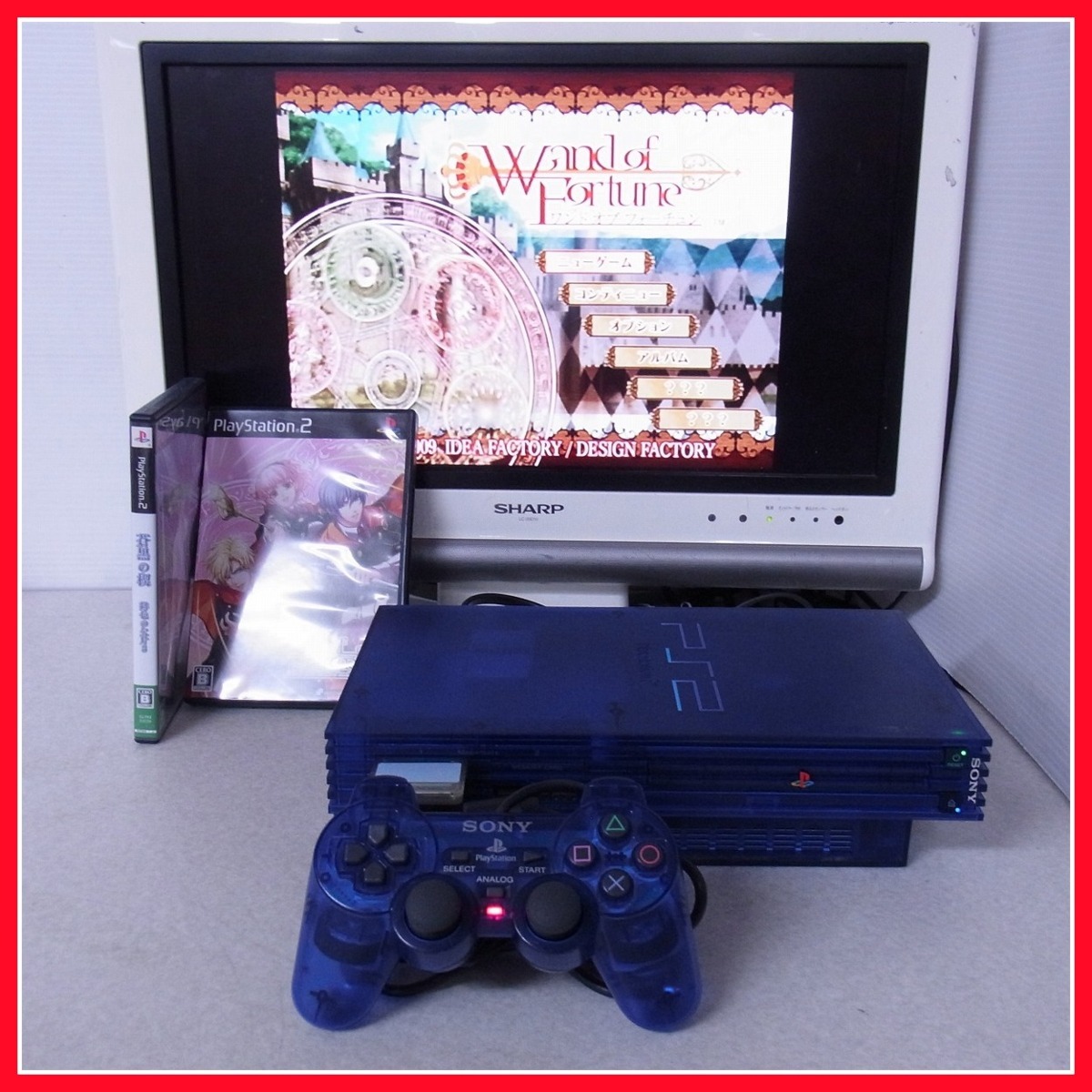 動作品 PS2 プレステ2 SCPH-37000 オーシャンブルー 本体+ ワンド オブ フォーチュン 等 ソフト2本 まとめてセット【20