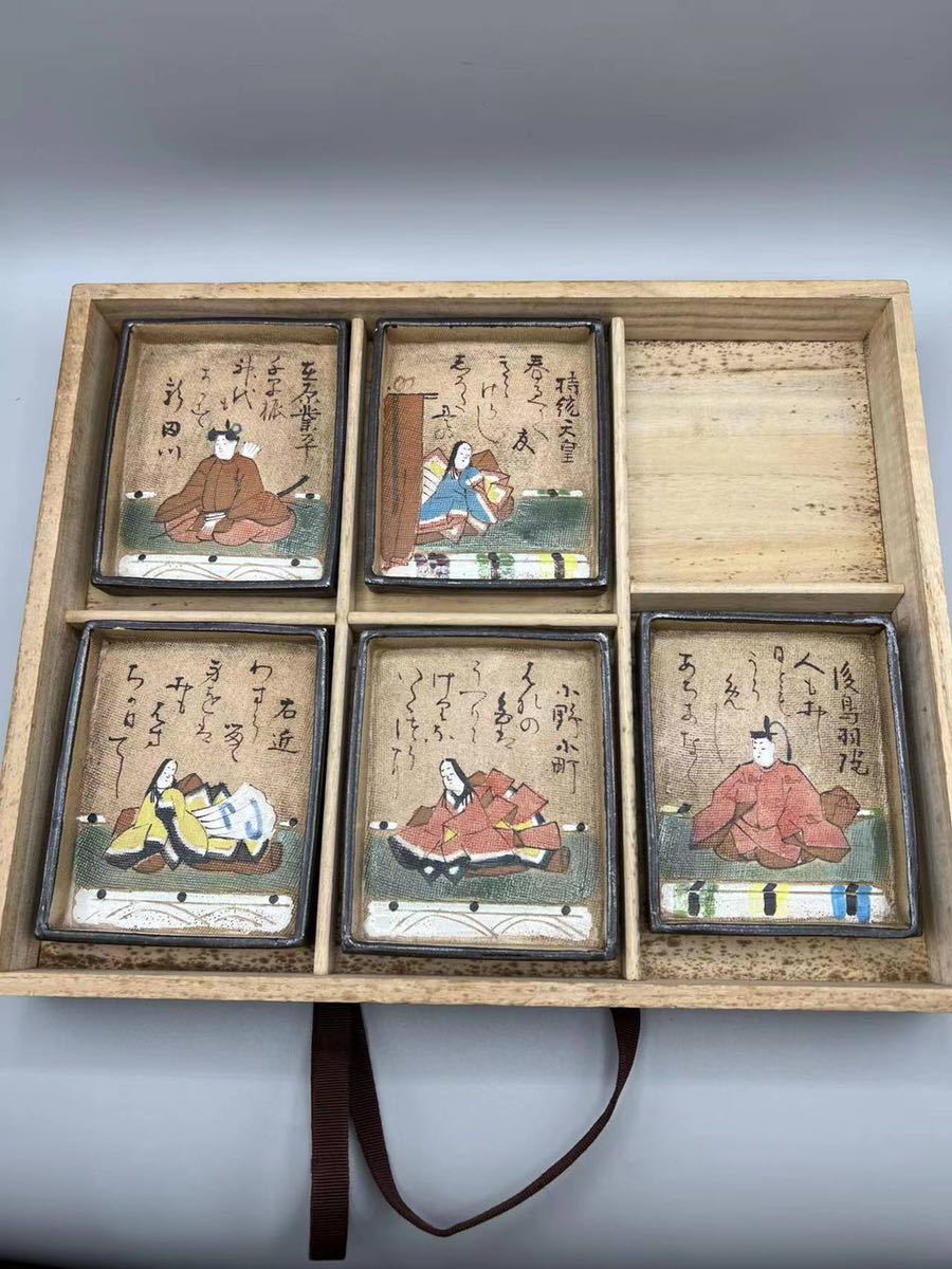 桃花島】六歌仙歌かるた皿 留多皿 乾山焼 五客 克山作 百人一首 人物