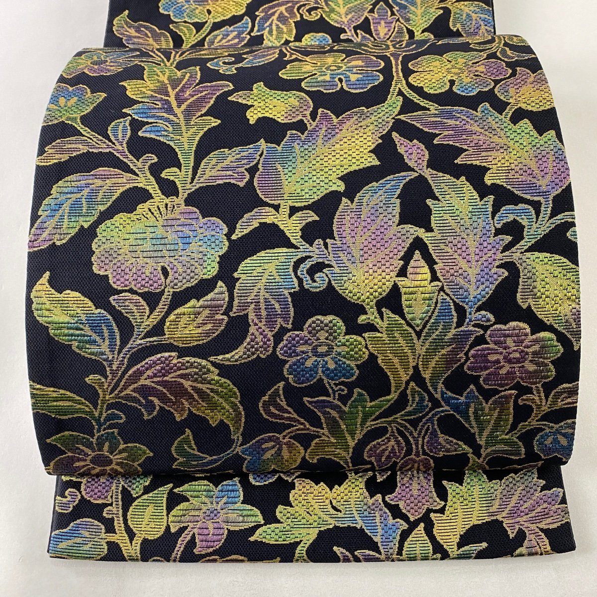 【競ナビ】袋帯 美品 名品 草花 箔 黒 六通 正絹 【中古】 袋帯 名品 美品 50%OFF 鳥 K50