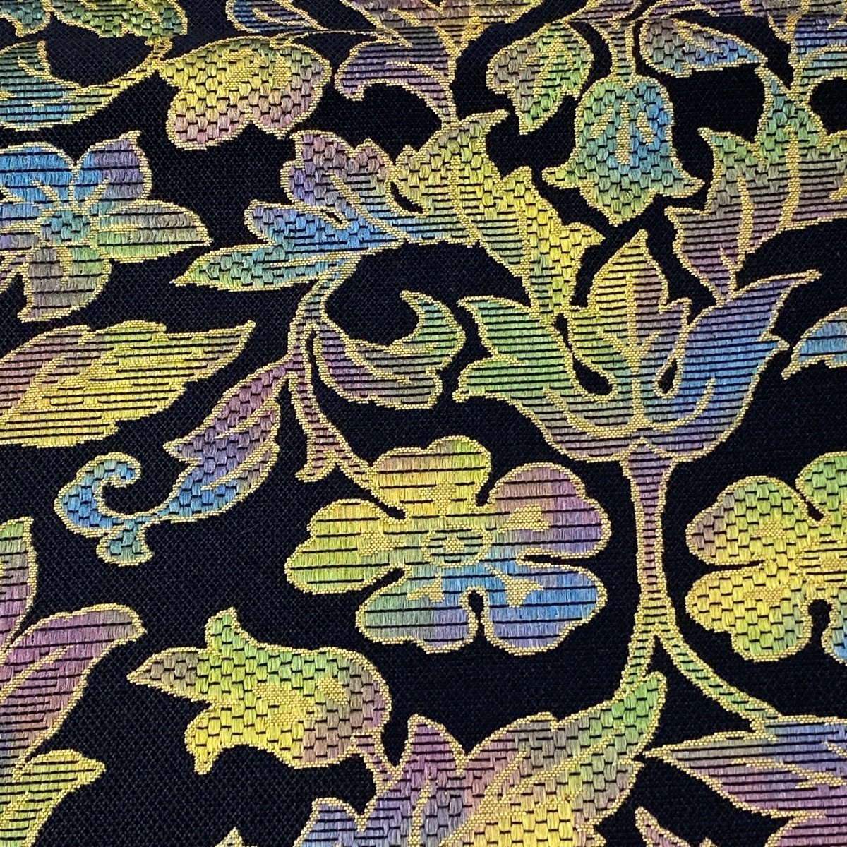 【競ナビ】袋帯 美品 名品 草花 箔 黒 六通 正絹 【中古】 袋帯 名品 美品 50%OFF 鳥 K50
