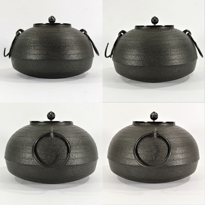 未使用 無傷 釜師 菊池政光 作 茶釜 筋入 置炉釜 釜環共箱付 真作保証