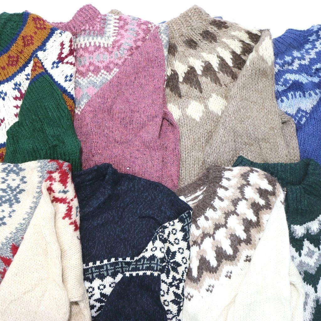 ●レディース古着卸 未検品 【 ニット セーター10kg 】 総柄 アラン 他 まとめ売り セット ベール 最落なし 1円スタート RA1337