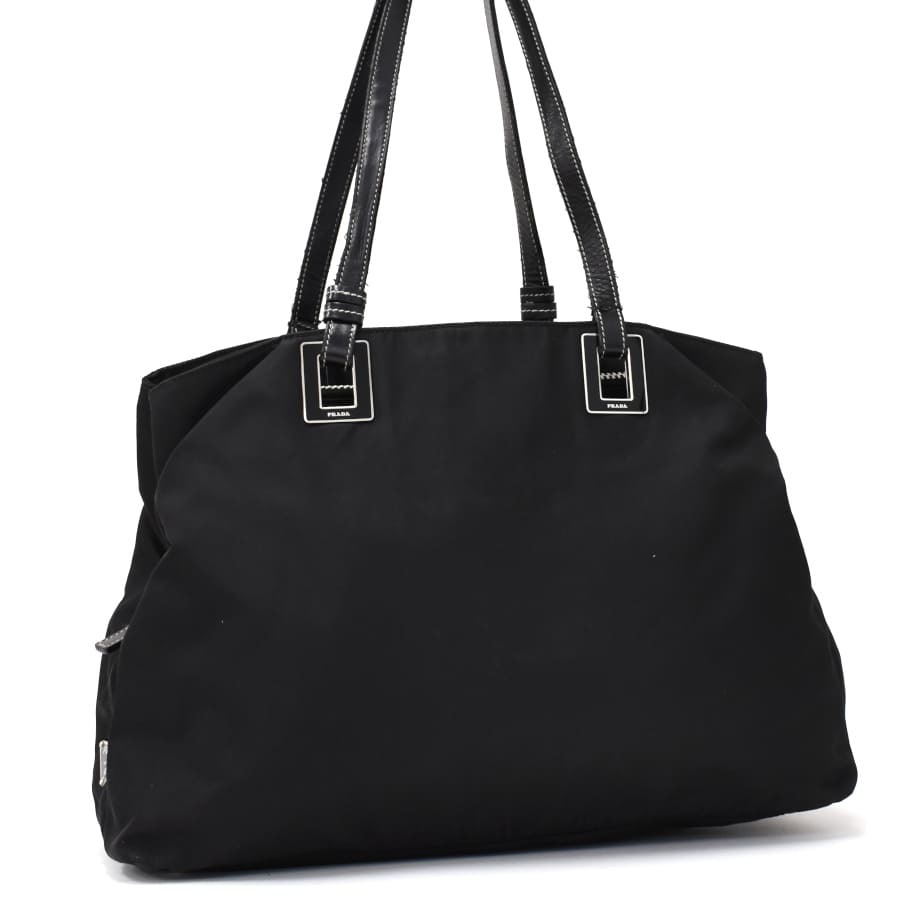 爆買い，送料無料 1円 PRADA プラダ トートバッグ ショルダー 肩掛け 三角プレート トライアングルロゴ ナイロン レザー ブラック 〇Csp(トートバッグ)｜売買されたオークション情報、yahooの商品情報をアーカイ かばん、バッグ
