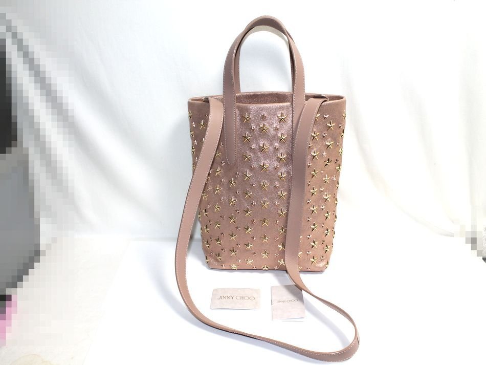 中古 JIMMY CHOO ソフィア スタースタッズ 2WAY トートバッグ メタリックピンク ショルダーバッグ キャンパス レザー 肩掛け ジミーチュウ CHOO JIMMY ジミーチュウ ショルダーバッグ M SOFIA｜ソフィアの中古品・新品