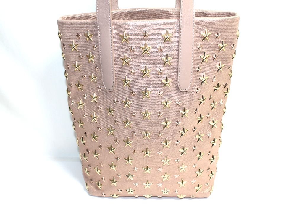 中古 JIMMY CHOO ソフィア スタースタッズ 2WAY トートバッグ メタリックピンク ショルダーバッグ キャンパス レザー 肩掛け ジミーチュウ CHOO JIMMY ジミーチュウ ショルダーバッグ M SOFIA｜ソフィアの中古品・新品