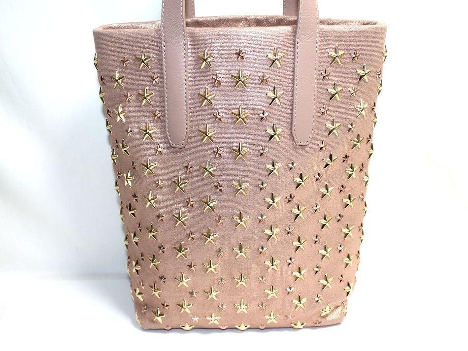 中古 JIMMY CHOO ソフィア スタースタッズ 2WAY トートバッグ メタリックピンク ショルダーバッグ キャンパス レザー 肩掛け ジミーチュウ CHOO JIMMY ジミーチュウ ショルダーバッグ M SOFIA｜ソフィアの中古品・新品