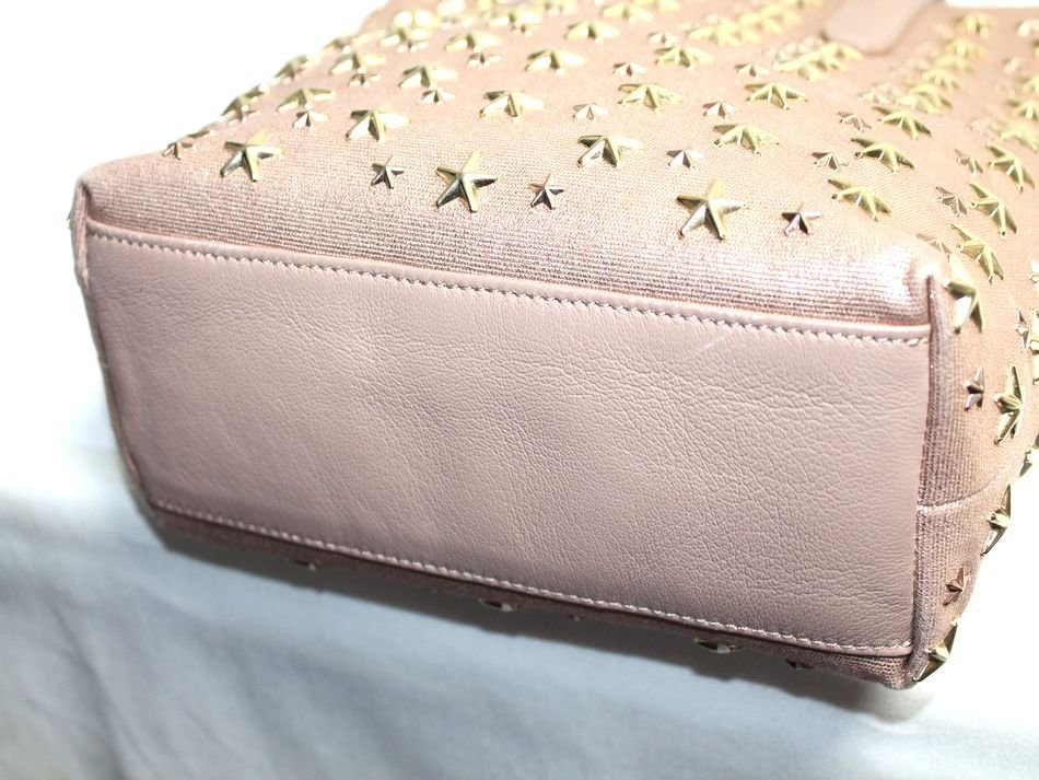 中古 JIMMY CHOO ソフィア スタースタッズ 2WAY トートバッグ メタリックピンク ショルダーバッグ キャンパス レザー 肩掛け ジミーチュウ CHOO JIMMY ジミーチュウ ショルダーバッグ M SOFIA｜ソフィアの中古品・新品