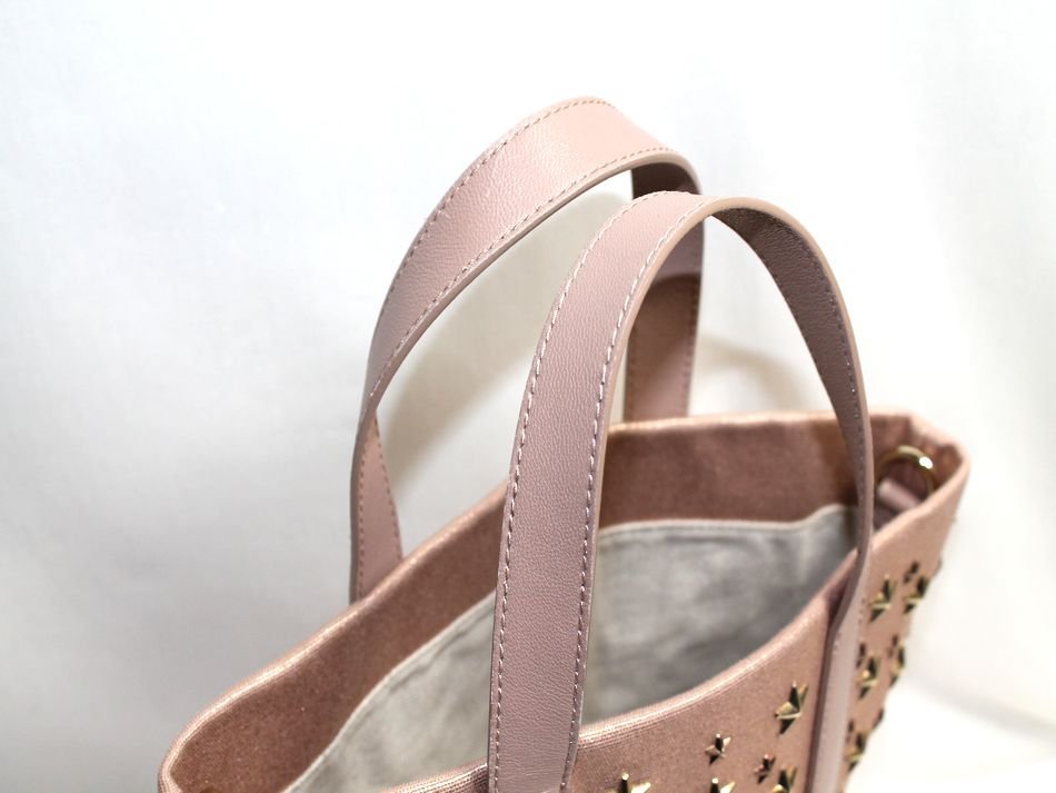 中古 JIMMY CHOO ソフィア スタースタッズ 2WAY トートバッグ メタリックピンク ショルダーバッグ キャンパス レザー 肩掛け ジミーチュウ CHOO JIMMY ジミーチュウ ショルダーバッグ M SOFIA｜ソフィアの中古品・新品