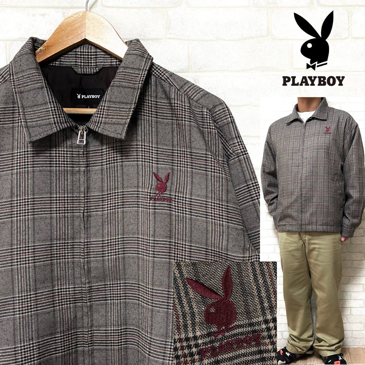 PLAY BOY プレイボーイ ジップアップジャケット チェック柄 刺繍ロゴ