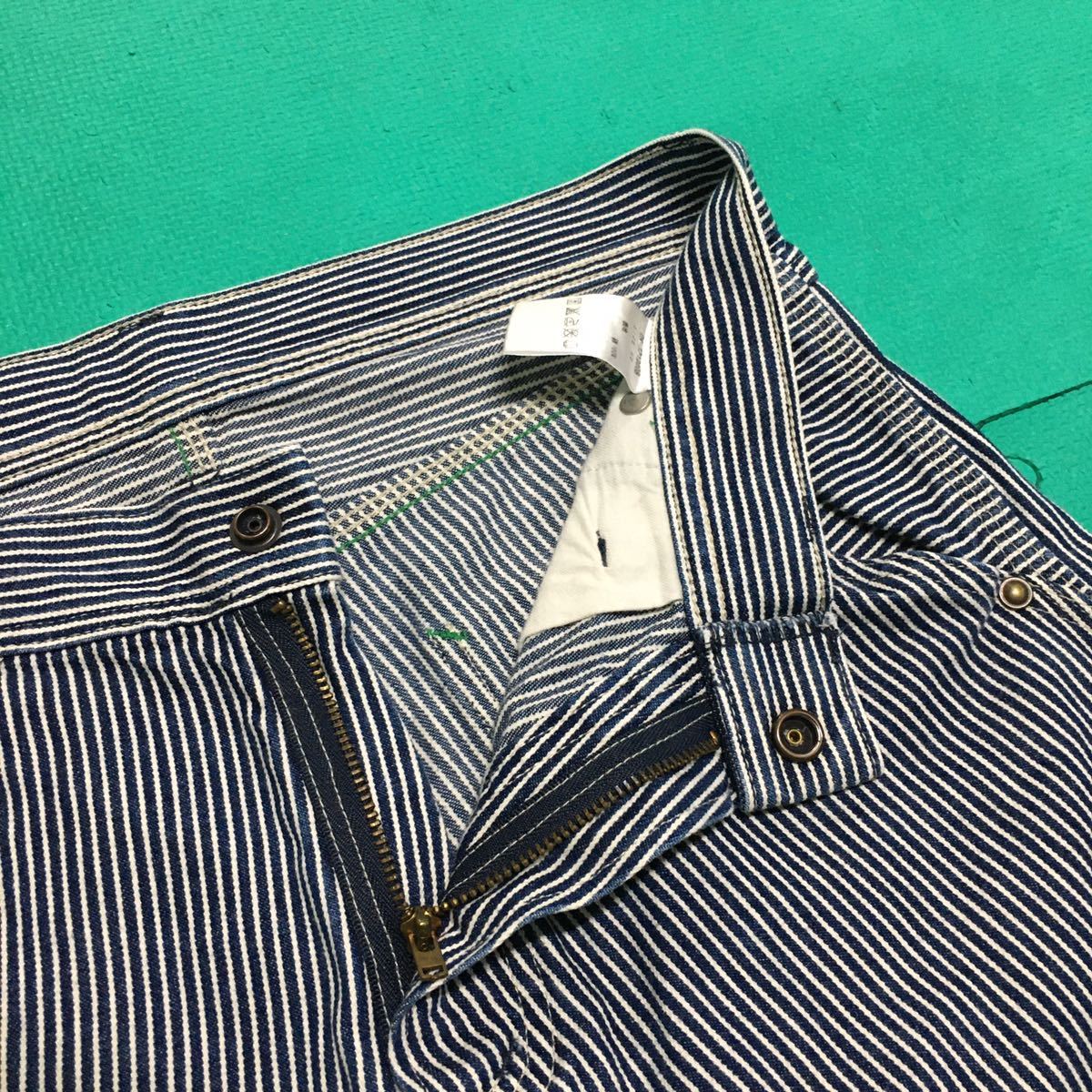 オシュコシュ ヒッコリー ストライプ ペインターパンツ w30 青×白 USED