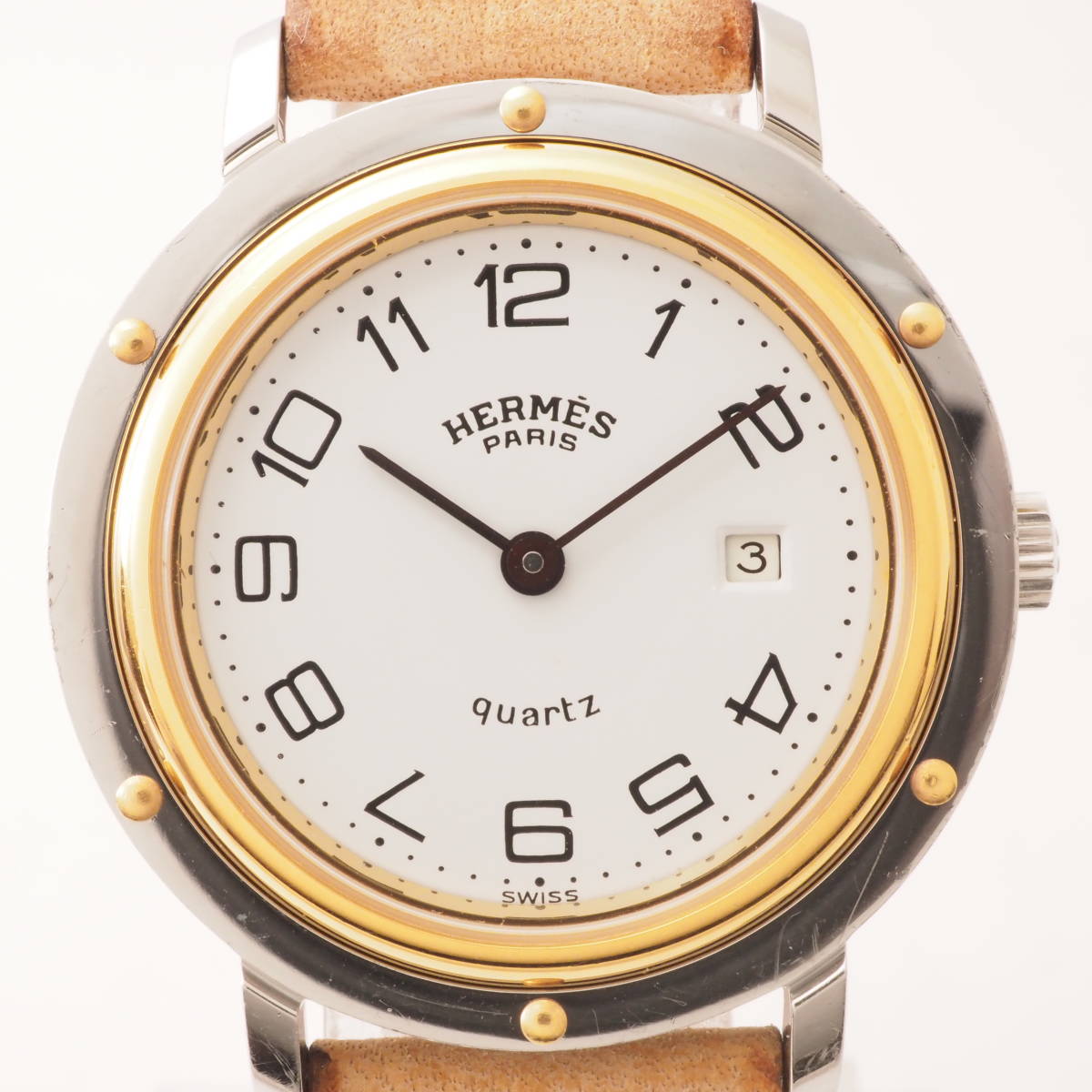 エルメス クリッパー コンビ メンズ デイト Hベルト クォーツ ゴールド