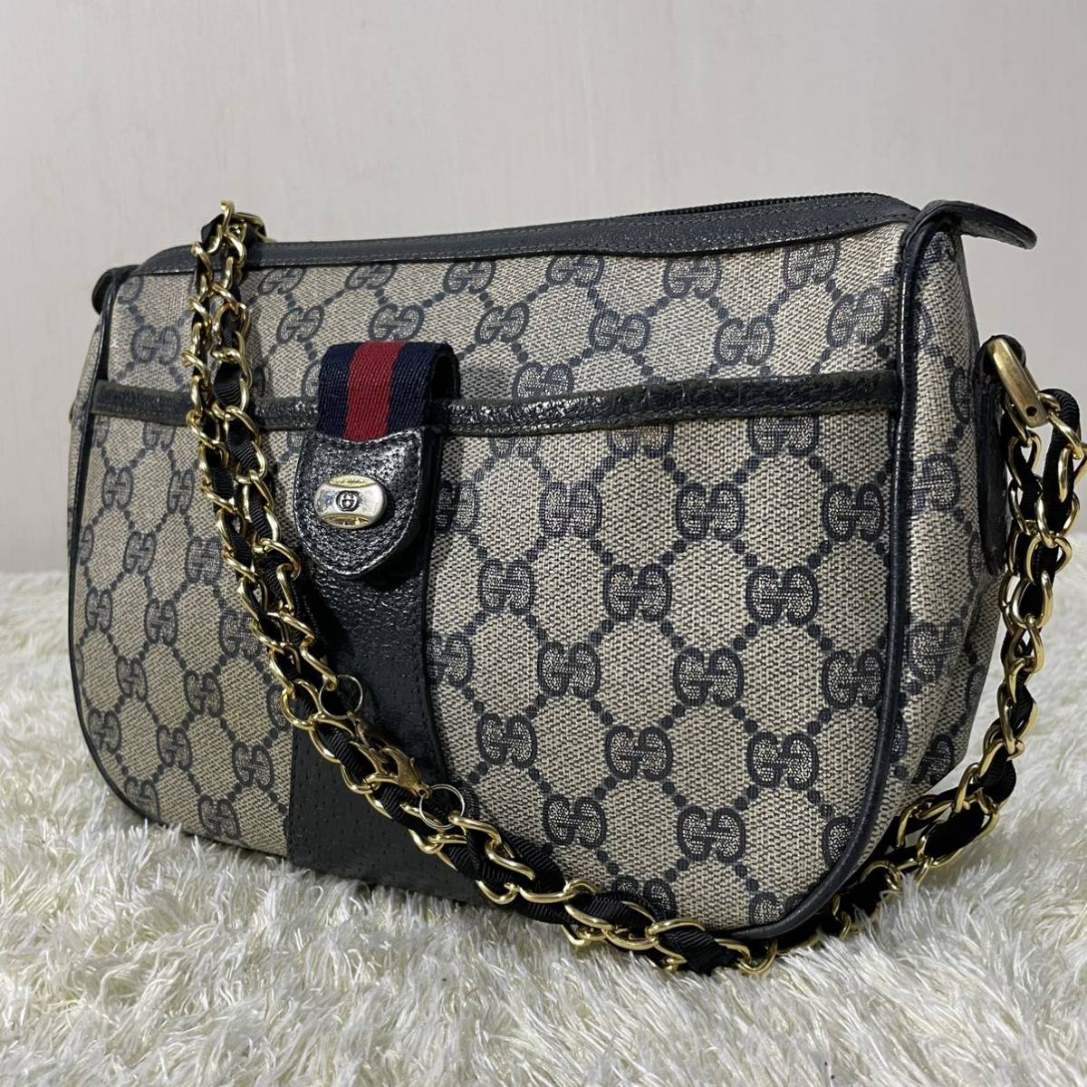 1円 GUCCI シェリーライン GG柄 スプリーム ショルダーバッグ ゴールド 