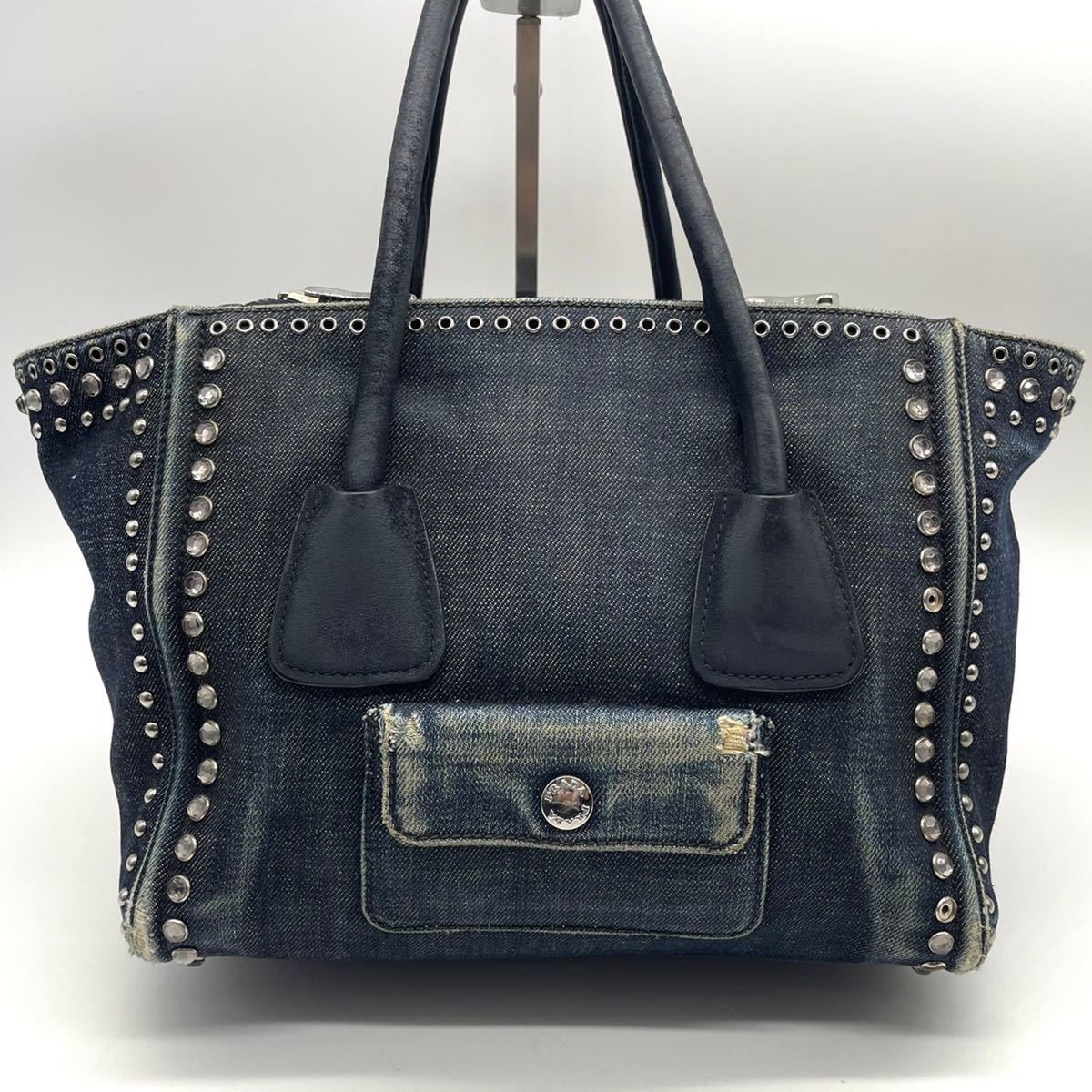 1円《激レア・定価32万》PRADA プラダ グレースカーフ デニム ビジュー 