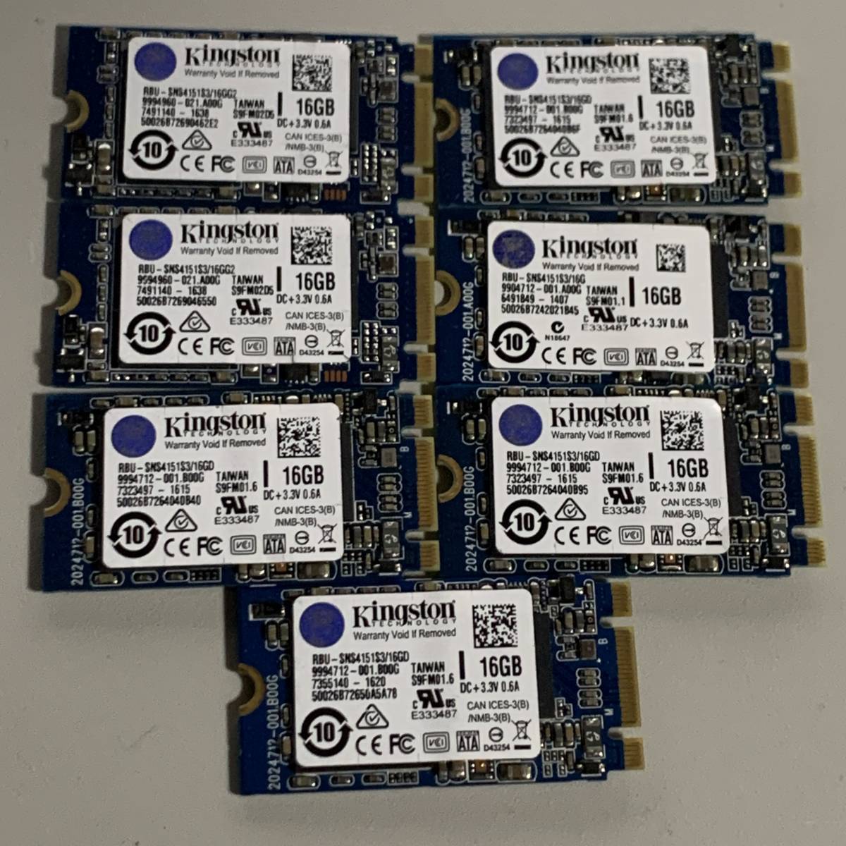 中古】Kingston M.2 NGFF SATA SSD 16GB 7枚セット Type2242 / 型番 
