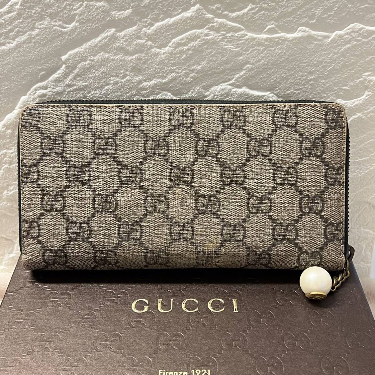 極美品！ GUCCI 財布 GGスプリーム パール グッチ 長財布 ラウンド 