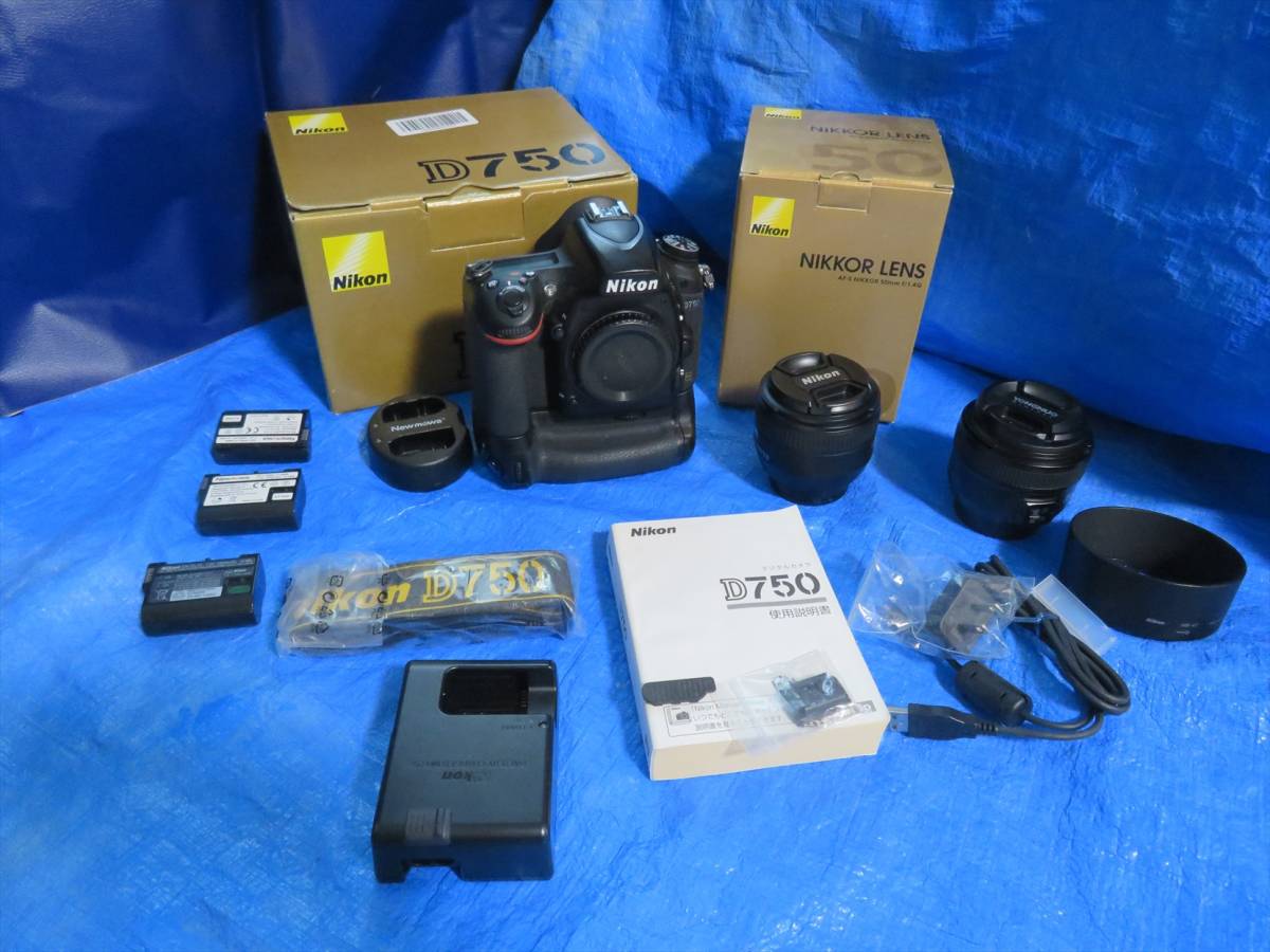 箱有】ニコンD750 35mm・50mm単焦点1本ずつ 社外グリップ、目当て