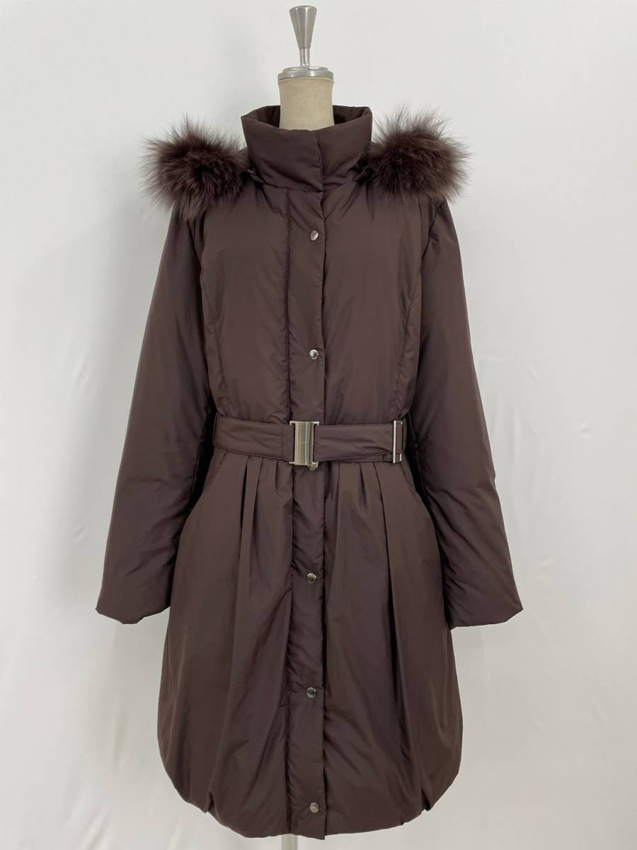 Wc334 HANAEMORI ハナエモリ ダウンコート ブルーフォックスファー レディース ブラウン　サイズ　40