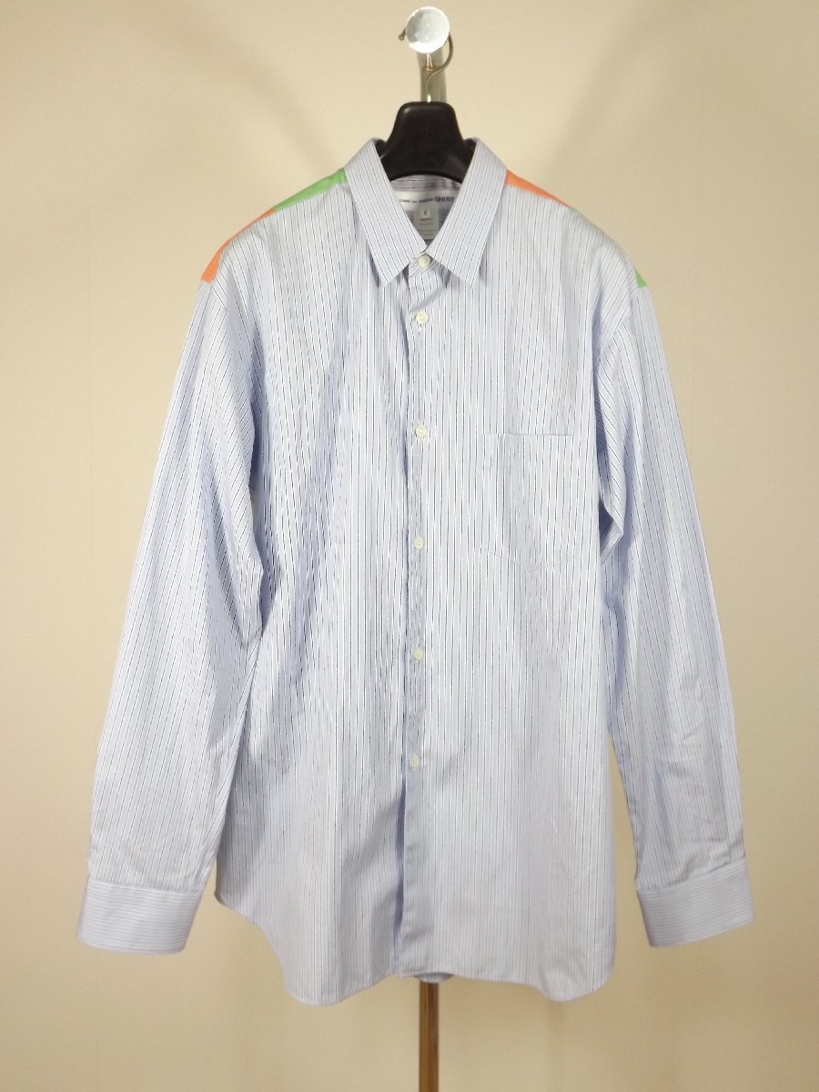  COMME des GARCONS SHIRT コムデギャルソン シャツ フランス製 メンズ ストライプ&times;ショルダーパッチ 切り替え シャツ 送料185円(Mサイズ)｜売買されたオークション情報、yahooの商品情報をアーカ 男性用