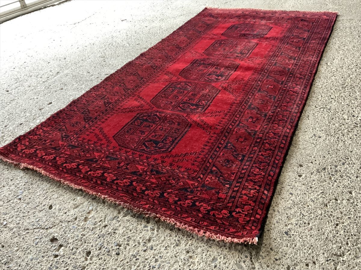 ☆高貴な赤☆184×92cm アフガニスタン産 絨毯 ラグ アンティーク家具