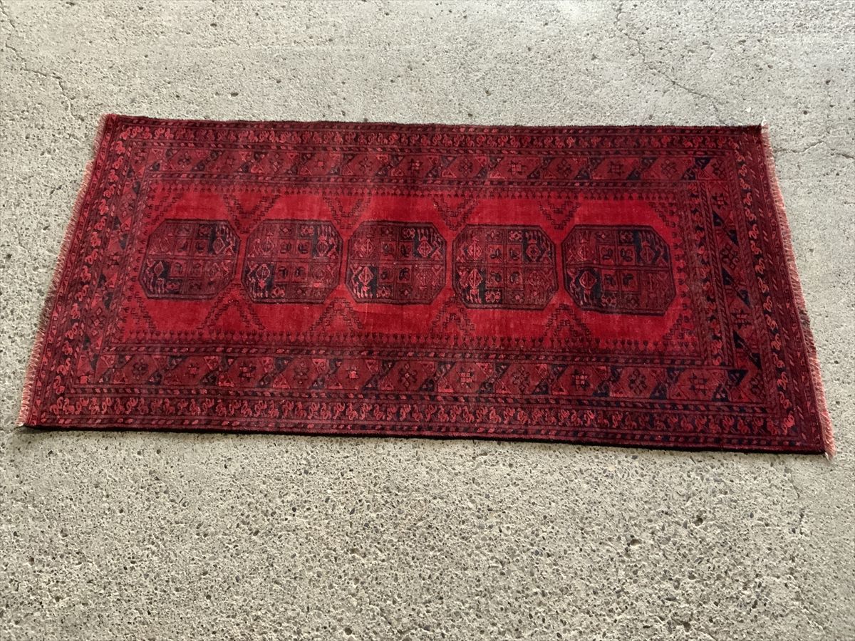 ☆高貴な赤☆184×92cm アフガニスタン産 絨毯 ラグ アンティーク家具