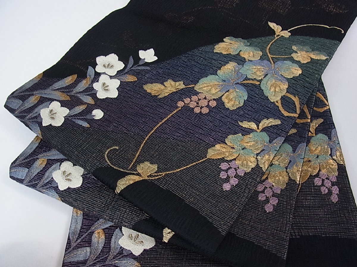 正規品，新作登場 花美人着物 六通柄袋帯 葡萄蔦の葉 桔梗文 黒地 金糸 逸品 eee2175(仕立て上がり)｜売買されたオークション情報、yahooの商品情報をアーカイブ公開 - オークファン 仕立て上がり