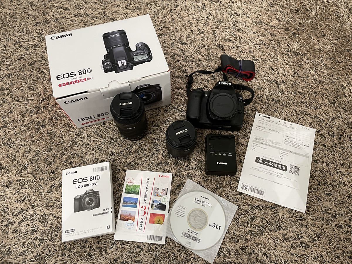美品 Canon キヤノン EOS 80D ダブルズームキット EOS 80D Canon 箱