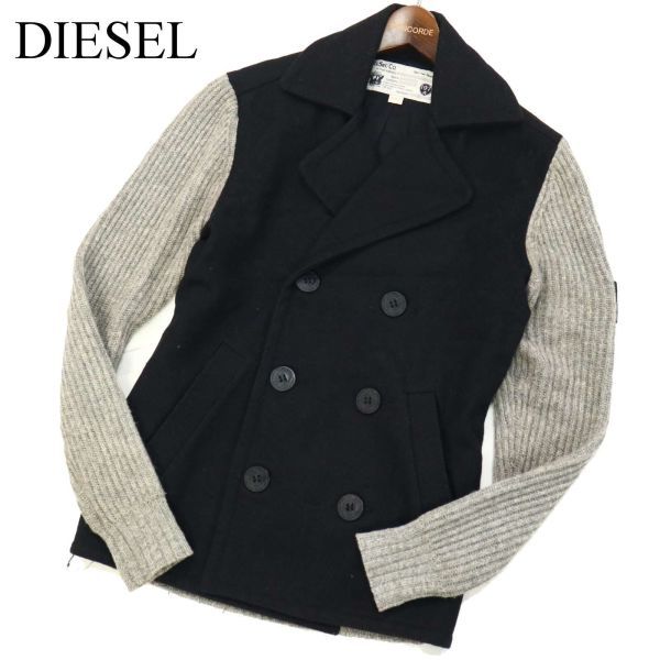 豊富な，お得 DIESEL ディーゼル 秋冬 ニット切替 メルトン ウール Pコート ジャケット Sz.S メンズ 黒 G2T03273_9#N(ジャンパー、ブルゾン)｜売買されたオークション情報、yahooの商品情報をアーカイブ公開 - オ 男性用