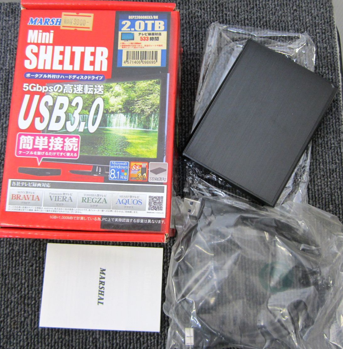 大得価，正規品 10k668bk 品 marshal mini shelter ポータブル 2TB 外付けHDD USB3.0 テレビ録画対応(2TB～)｜売買されたオークション情報、yahooの商品情報をアーカイブ公開 - オークファン USB