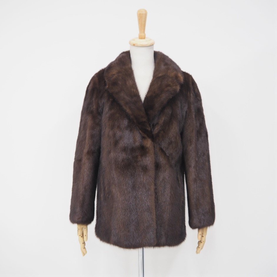美品【 PARION 】高級毛皮 ダークミンク◇ハーフコート/66cm丈 襟