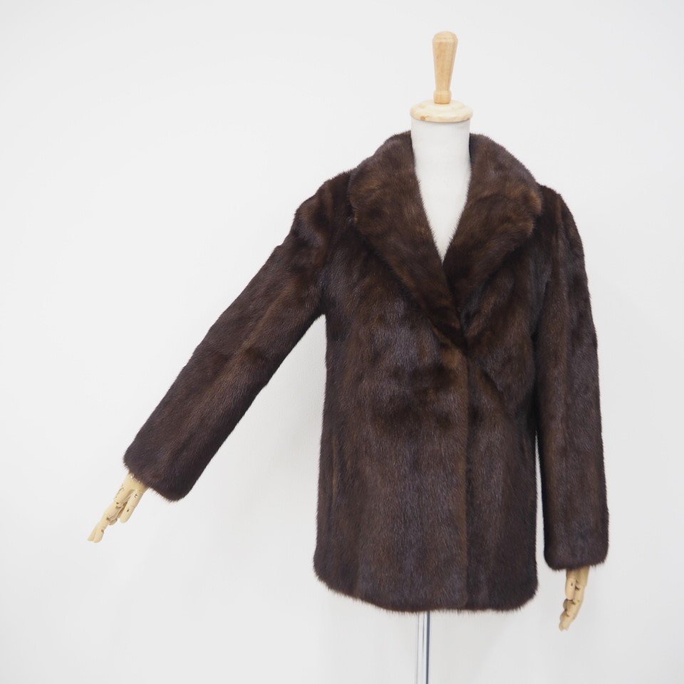 美品【 PARION 】高級毛皮 ダークミンク◇ハーフコート/66cm丈 襟