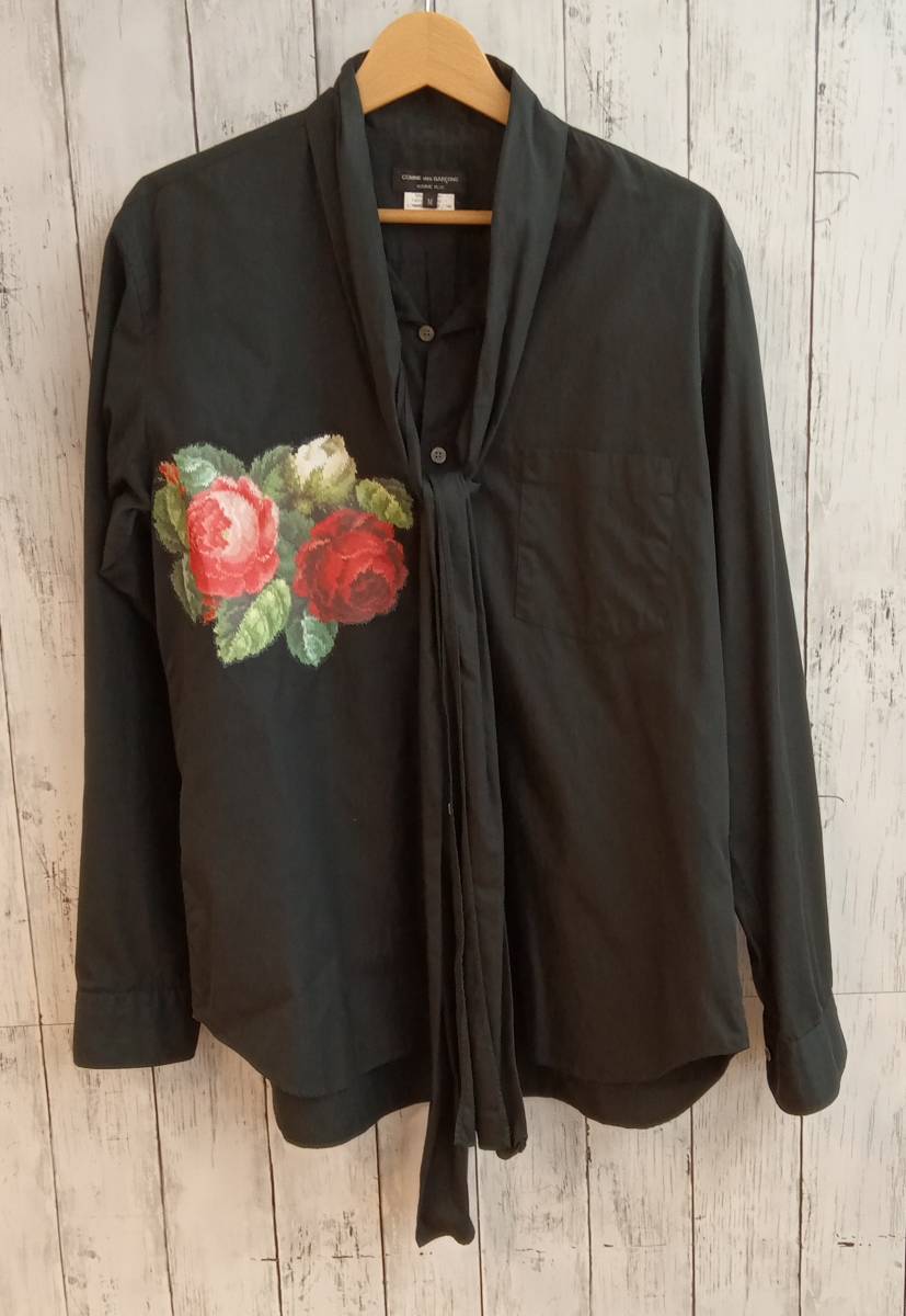 COMME des GARCONS 12AW 薔薇プリントリボンカラーシャツ PJ-B046 長袖  