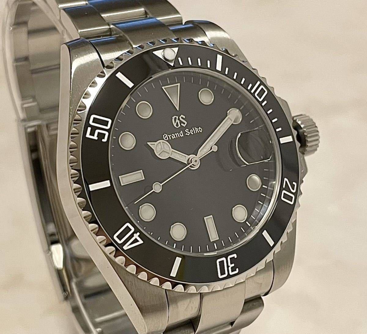 一円〜 SEIKO カスタム 43mm NH35 GS 黒 ブラック デイト 裏スケ