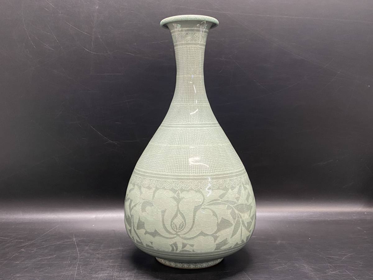 韓国 人間国宝 大作 柳海剛 ユ・ヘガン⁄柳根瀅 40cm 青白磁大壺 韓国 人間