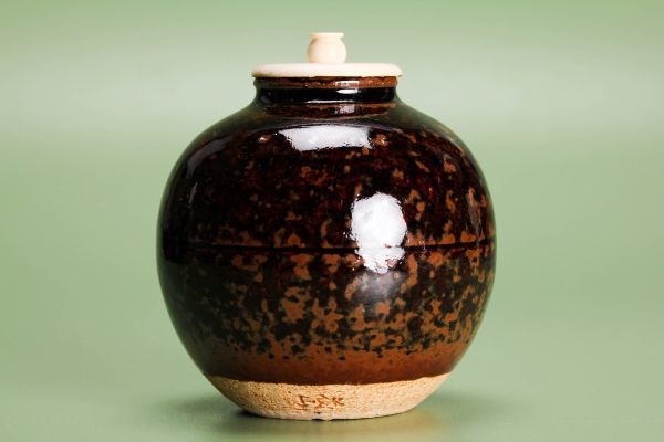 加藤藤山 古瀬戸文林茶入 共箱 仕覆(利休梅緞子) 紙箱 茶道具 本物保証