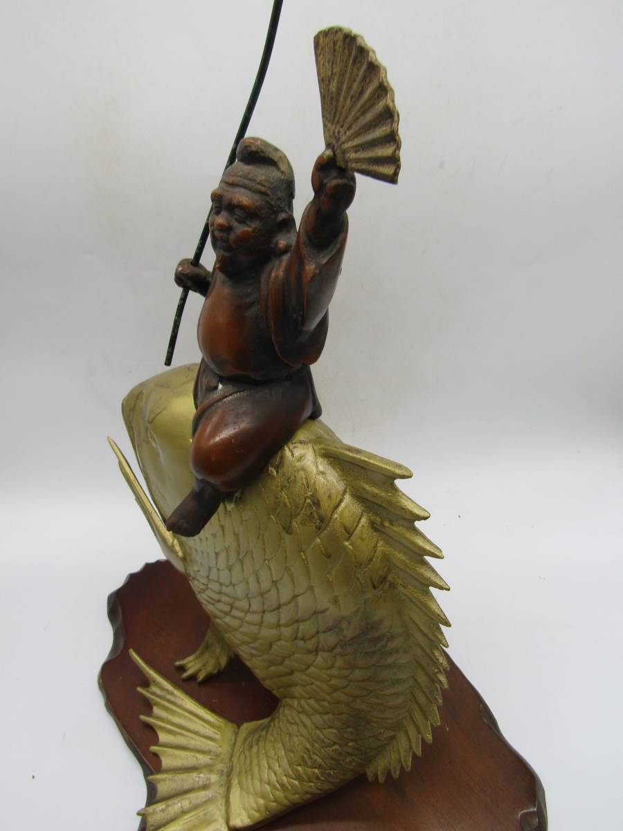 銅製 鯛 乗り 恵比寿 吉祥 縁起物 33cmx16cm 時代物(A193) 銅製 鯛 乗り 恵比寿 吉祥 縁起物 33cmx16cm 時代物(A193)