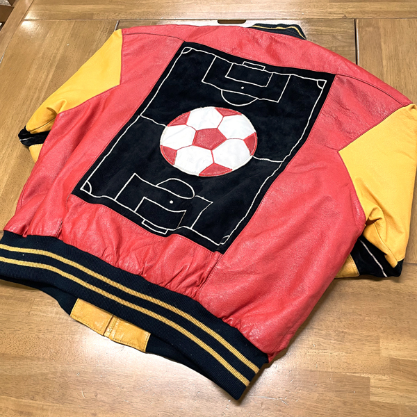 HARAJUKU MOTHER 原宿マザー　羊革　スタジアムジャンパー　M HARAJUKU MOTHER/原宿マザー レザースタジャン サッカー柄 レッド