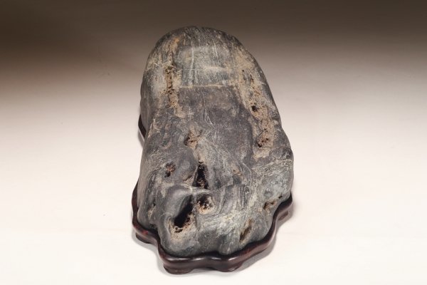 雨竹亭] 【揖斐川石(台座付)】添景 添配 水石 盆栽 盆景 盆石 鑑賞石