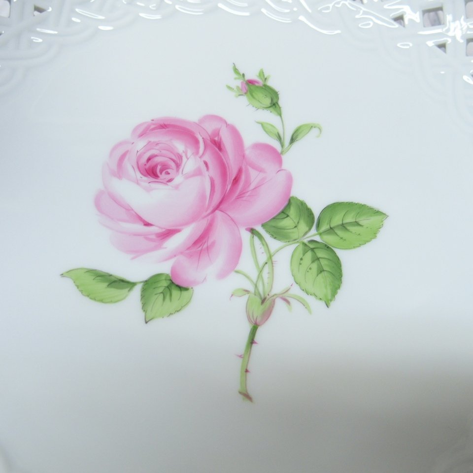 meissen マイセン ピンクローズ オープンワーク プレート透かし 飾り皿 m001 H【美品 マイセン ピンクローズ オープンワーク プレート 直径