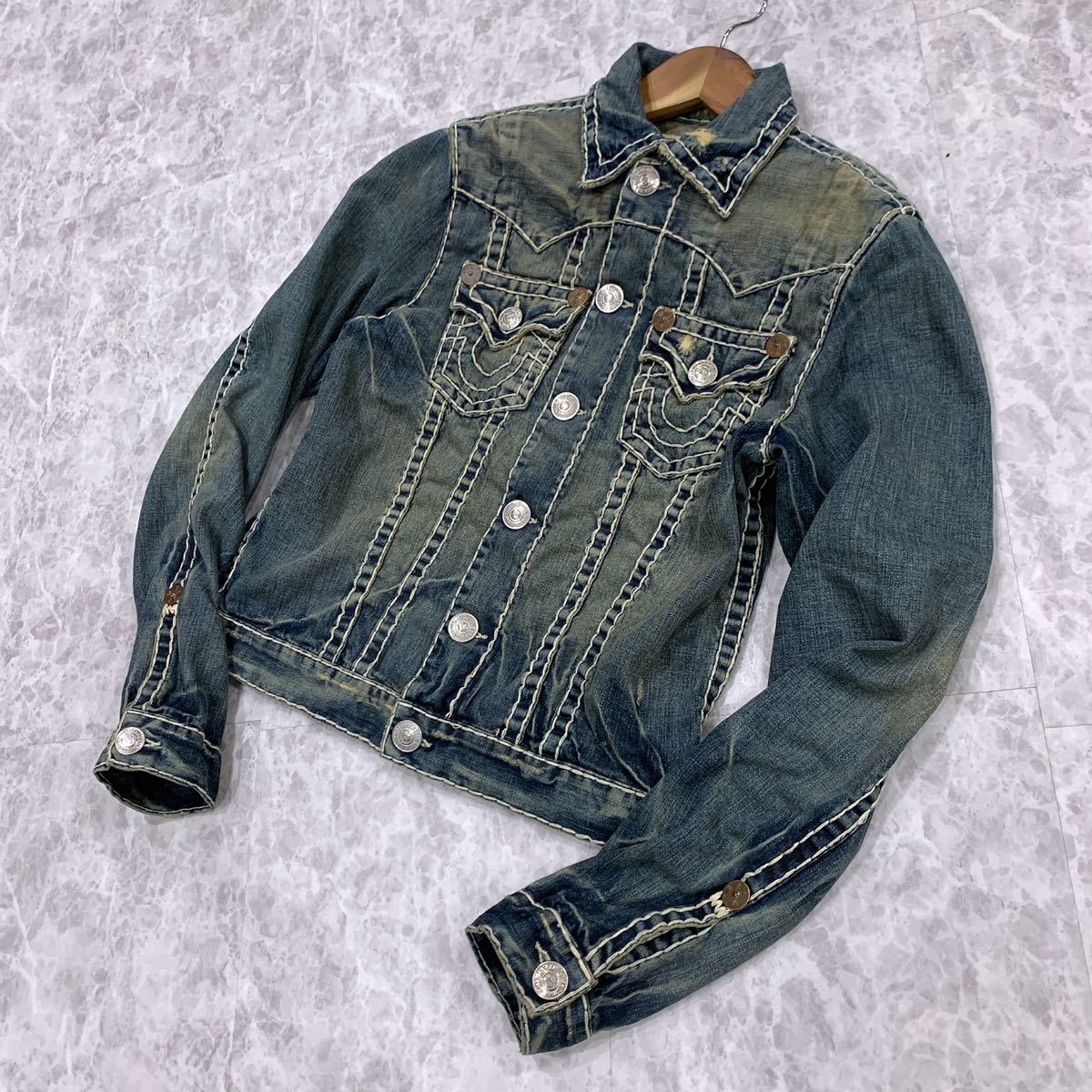 True Religion JIMMY Super T Jacket Collateral wash distressed M 