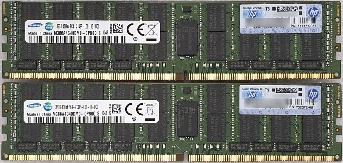 SAMSUNG 64GB PC4-2133P （32GB x 2枚組セット）DDR4 ECC 4DRx4 LRDIMM 