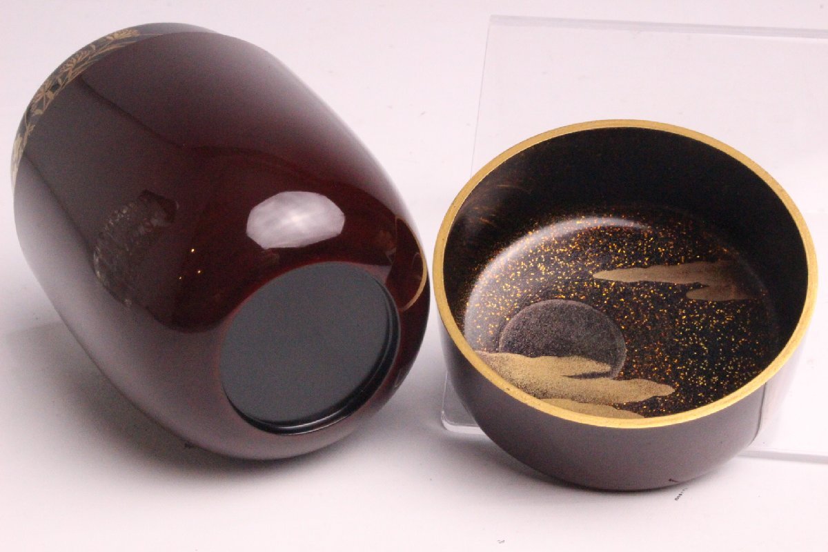 「狸庵RS」　加賀蒔絵師 中村宗山 作　留漆鈴虫蒔絵 長棗　「共箱・栞」/ 鈴虫蒔絵 鈴虫棗 ☆本物保障☆u3er4i