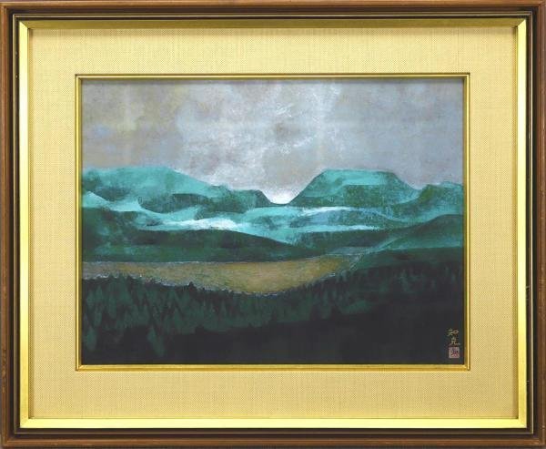 【真作】　間瀬琳一 「 華籠 」　12号　日本画　共シール　タトウ　BK173 真作】【WISH】山本知克「山湖」日本画 12号 大作 金落款 共
