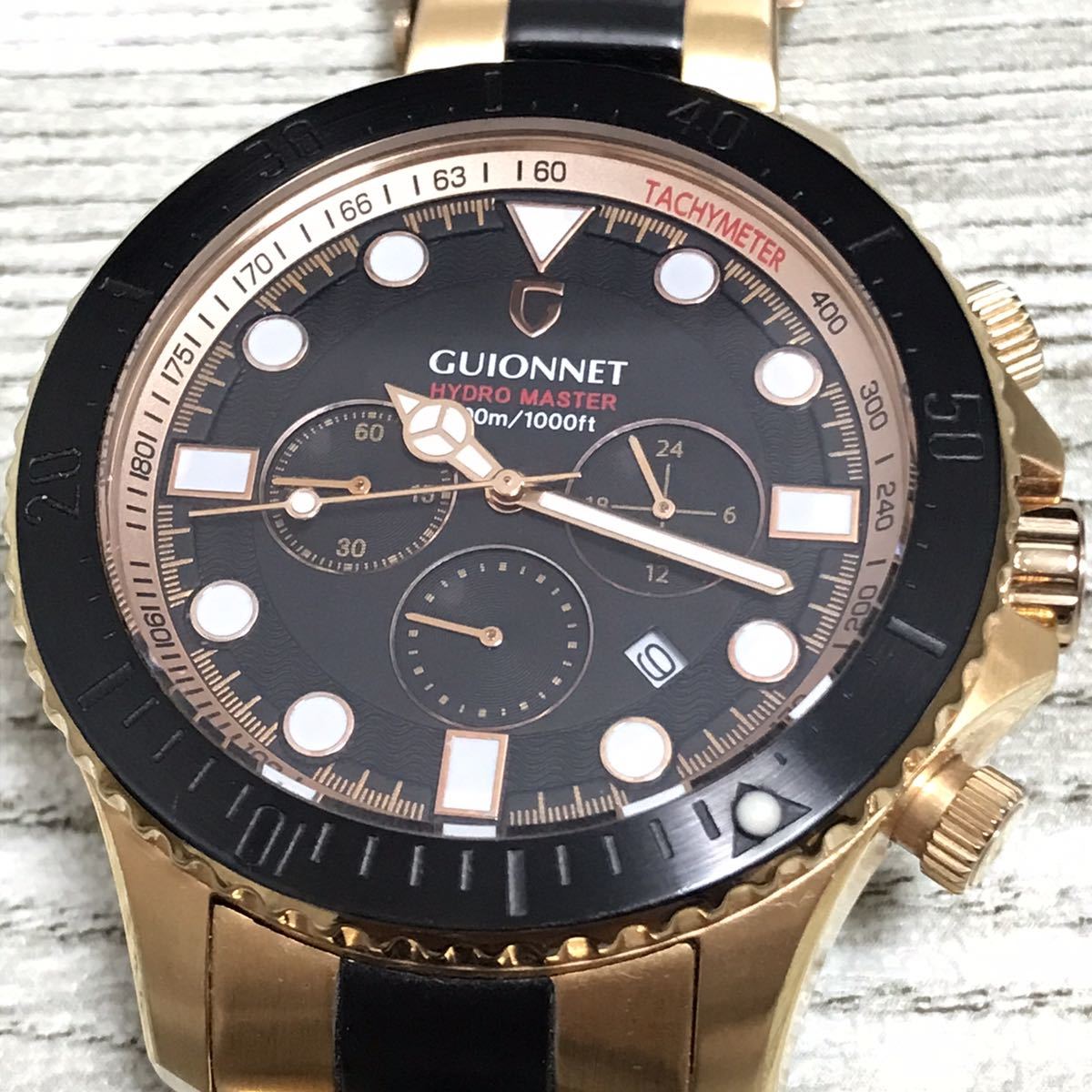 596-0053 稼働品 GUIONNET ギオネ メンズ腕時計 金属ベルト 箱あり 