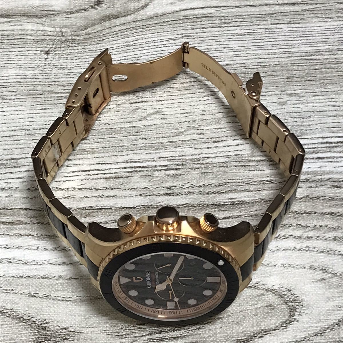 596-0053 稼働品 GUIONNET ギオネ メンズ腕時計 金属ベルト 箱あり 